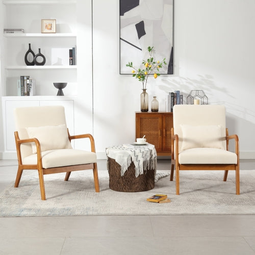 Modern Accent Chair - Solid Wood Lounge Armchair with Padded Seat