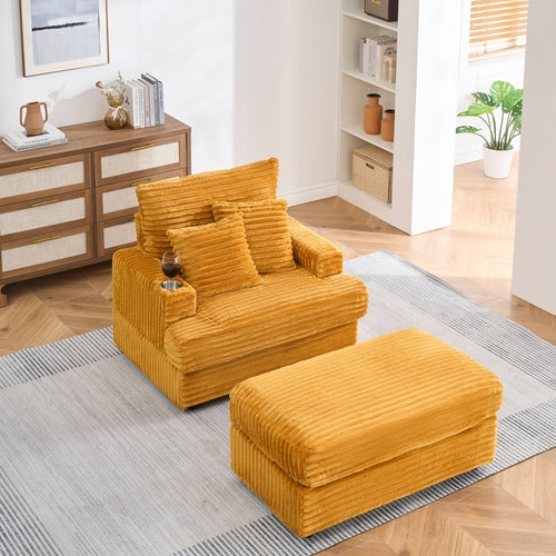 39-Inch Spring Upholstered Armchair and Ottoman Set - Comfortable Lounge Chair