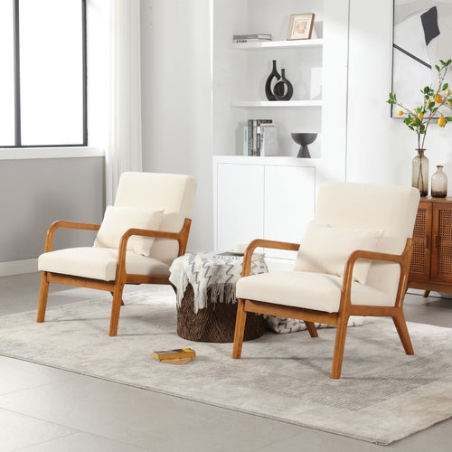 Modern Accent Chair - Solid Wood Lounge Armchair with Padded Seat