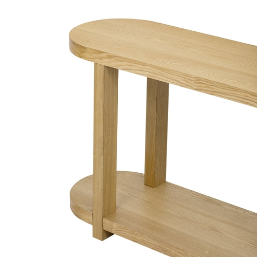 63-Inch Natural Ash Veneer Console Table with Lower Shelf