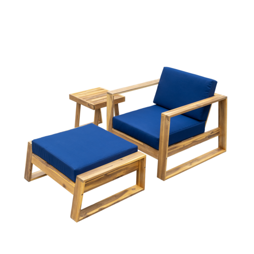 Acacia Wood Outdoor Lounge Set - Chair & Ottoman for Patios