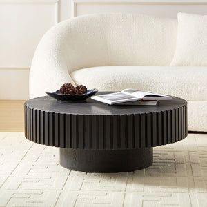35-Inch Nesting Round Sintered Stone Coffee Table - Modern Drum Design
