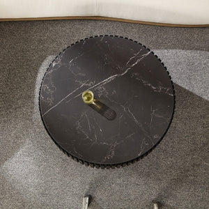 35-Inch Nesting Round Sintered Stone Coffee Table - Modern Drum Design