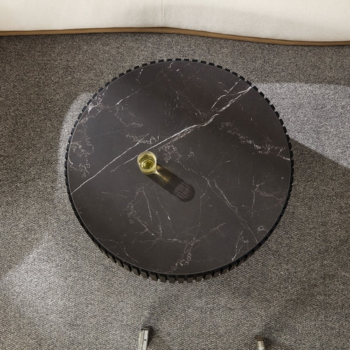 35-Inch Nesting Round Sintered Stone Coffee Table - Modern Drum Design