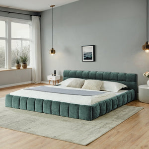 California King size Upholstered Bed Frame - Thick Chenille Fabric, Modern Platform Bed