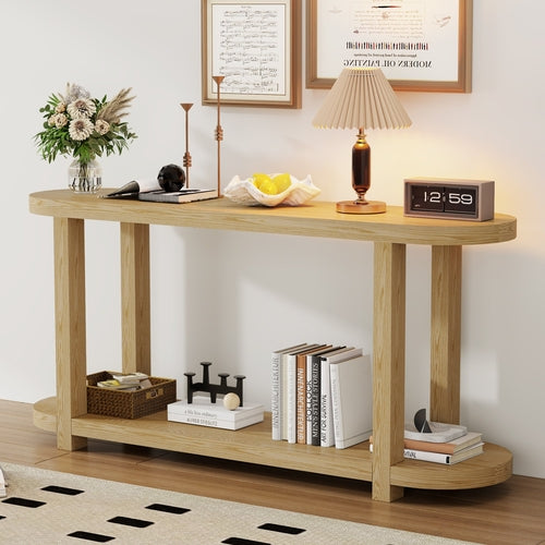 63-Inch Natural Ash Veneer Console Table with Lower Shelf
