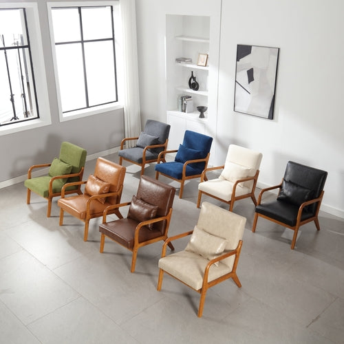 Modern Accent Chair - Solid Wood Lounge Armchair with Padded Seat
