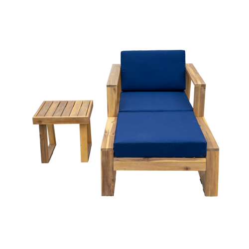 Acacia Wood Outdoor Lounge Set - Chair & Ottoman for Patios