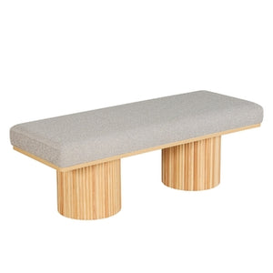 Upholstered Bench with Chunky Legs Light Grey Boucle Fabric