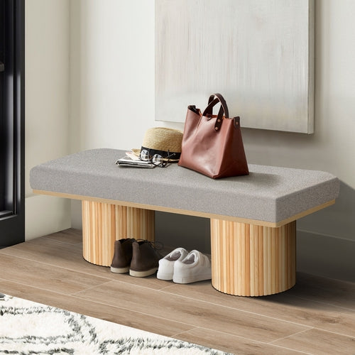 Upholstered Bench with Chunky Legs Light Grey Boucle Fabric