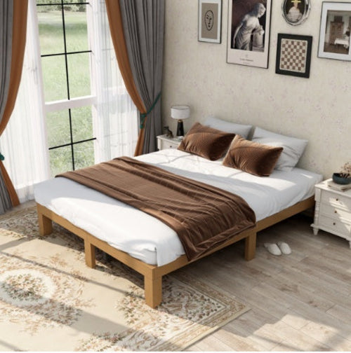 Natural Solid Wood Queen Platform Bed Frame