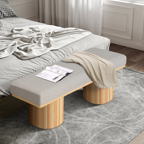 Upholstered Bench with Chunky Legs Light Grey Boucle Fabric