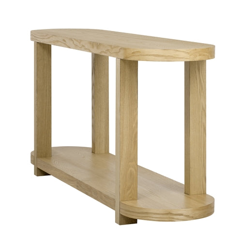 63-Inch Natural Ash Veneer Console Table with Lower Shelf