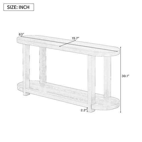 63-Inch Natural Ash Veneer Console Table with Lower Shelf
