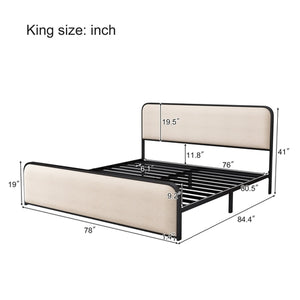 Modern Metal Bed Frame with Curved Upholstered Headboard and