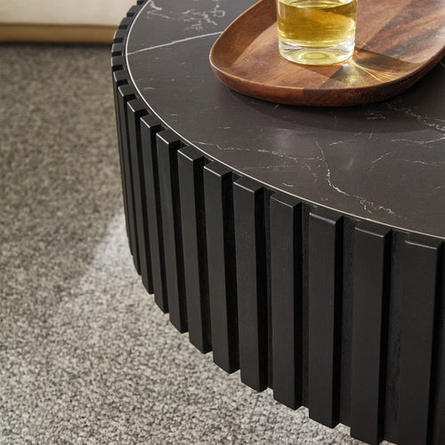 35-Inch Nesting Round Sintered Stone Coffee Table - Modern Drum Design