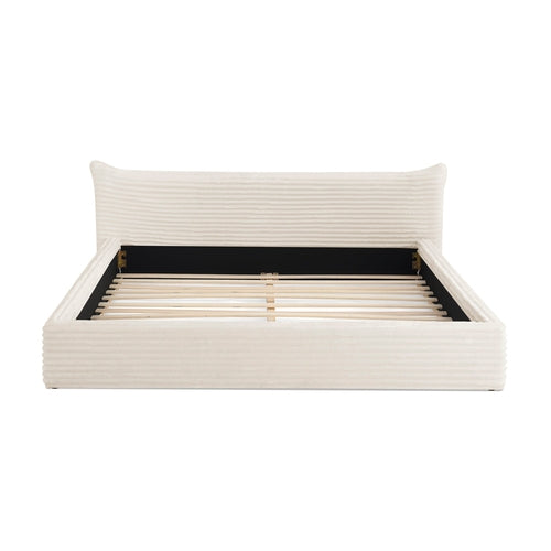 Cream Queen Platform Bed with Curved Upholstered Headboard