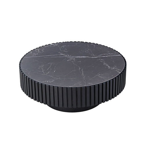 35-Inch Nesting Round Sintered Stone Coffee Table - Modern Drum Design