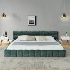 California King size Upholstered Bed Frame - Thick Chenille Fabric, Modern Platform Bed