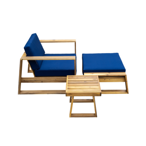 Acacia Wood Outdoor Lounge Set - Chair & Ottoman for Patios