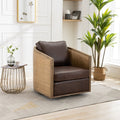 Brown Upholstered Swivel Chair with Woven Frame
