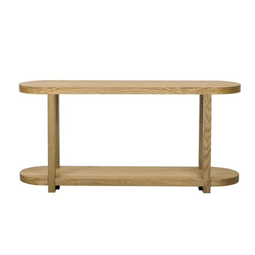 63-Inch Natural Ash Veneer Console Table with Lower Shelf