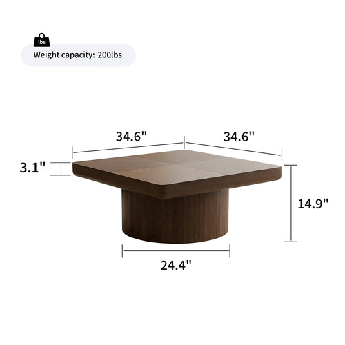 34.6'' Square Coffee Table for Living Room, Modern Wood Veneer Top