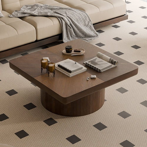 34.6'' Square Coffee Table for Living Room, Modern Wood Veneer Top