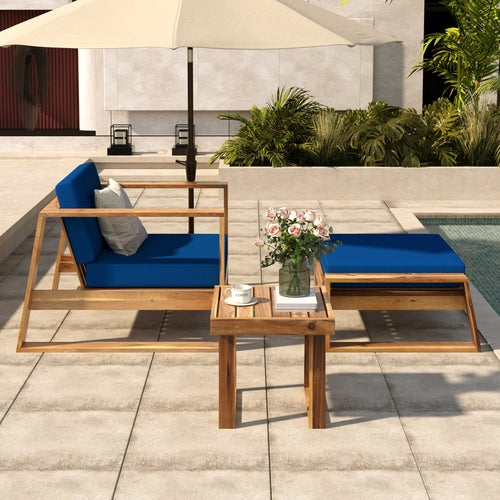 Acacia Wood Outdoor Lounge Set - Chair & Ottoman for Patios