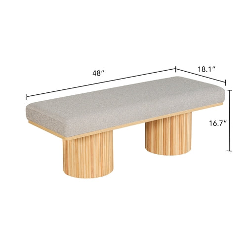 Upholstered Bench with Chunky Legs Light Grey Boucle Fabric