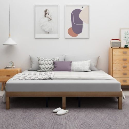 Natural Solid Wood Queen Platform Bed Frame
