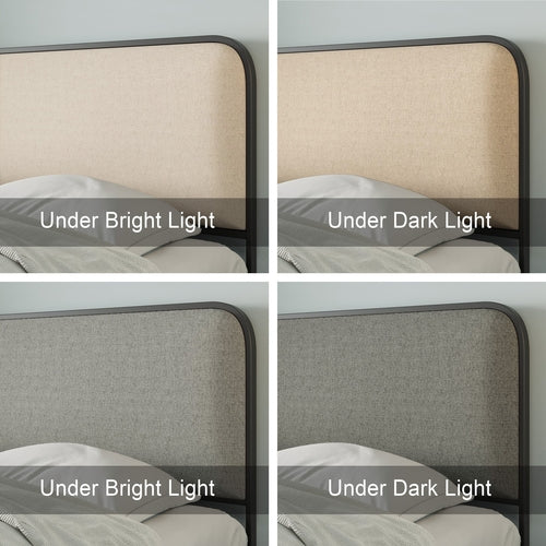 Modern Metal Bed Frame with Curved Upholstered Headboard and