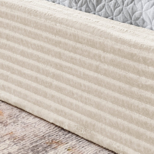 Cream Queen Platform Bed with Curved Upholstered Headboard