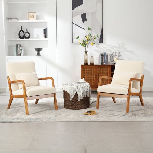 Modern Accent Chair - Solid Wood Lounge Armchair with Padded Seat