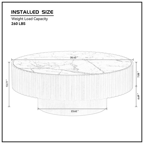 35-Inch Nesting Round Sintered Stone Coffee Table - Modern Drum Design