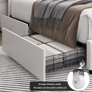 Queen Upholstered Bed Frame With Under Bed Drawers
