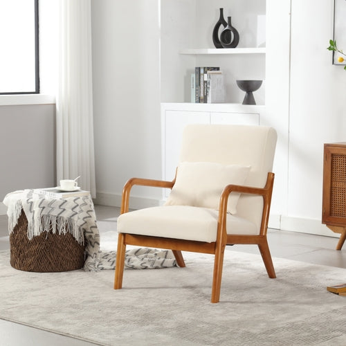 Modern Accent Chair - Solid Wood Lounge Armchair with Padded Seat