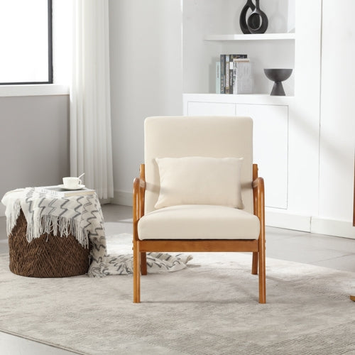 Modern Accent Chair - Solid Wood Lounge Armchair with Padded Seat