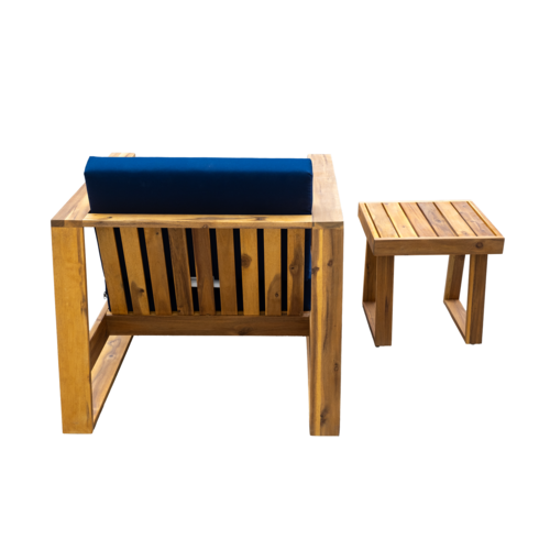 Acacia Wood Outdoor Lounge Set - Chair & Ottoman for Patios