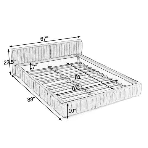 Grey Chenille Upholstered Queen Platform Bed