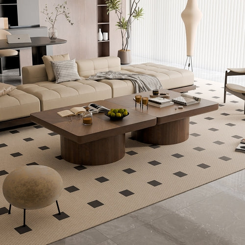 34.6-Inch Square Wood Veneer Coffee Table – Brown Finish