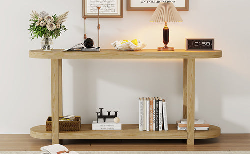 63-Inch Natural Ash Veneer Console Table with Lower Shelf