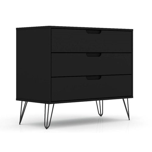 Modern Black Wood 3-Drawer Dresser