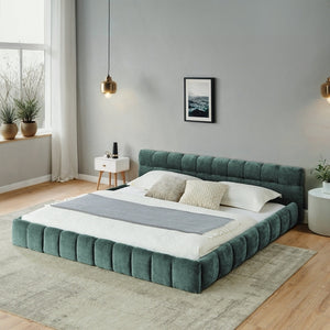 California King size Upholstered Bed Frame - Thick Chenille Fabric, Modern Platform Bed