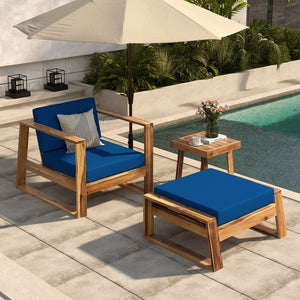 Acacia Wood Outdoor Lounge Set - Chair & Ottoman for Patios