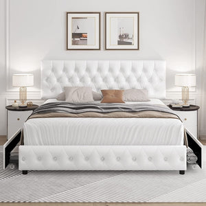 Queen Upholstered Bed Frame With Under Bed Drawers
