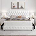 White Queen Upholstered Storage Bed with Under-Bed Drawers