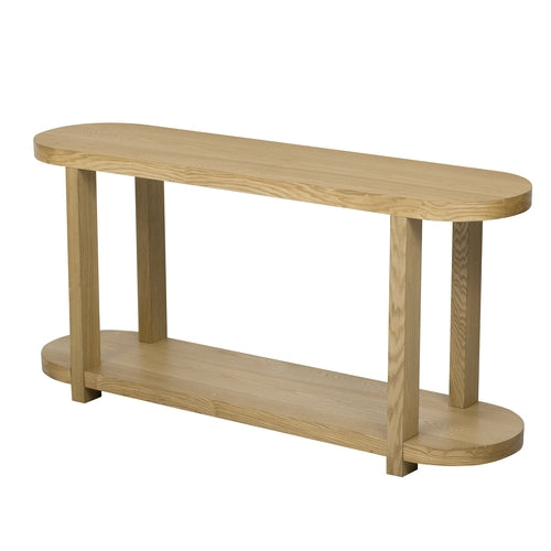 63-Inch Natural Ash Veneer Console Table with Lower Shelf