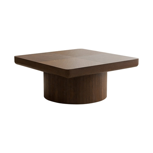 34.6-Inch Square Wood Veneer Coffee Table – Brown Finish