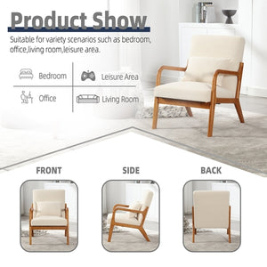 Modern Accent Chair - Solid Wood Lounge Armchair with Padded Seat
